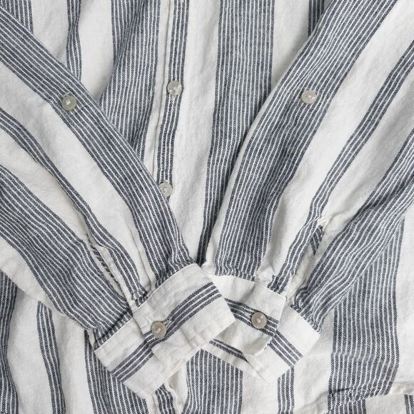 Orvis Striped Linen Blend Long Sleeve Button Up Shirt Womens Large Beach Preppy - Picture 14 of 16